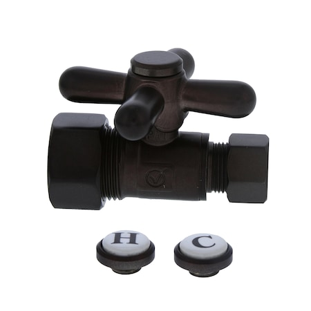 Jones Stephens 5/8in OD Comp x 3/8in OD Comp Quarter-Turn Straight Supply Stop Valve, Cross Handle S4303RB